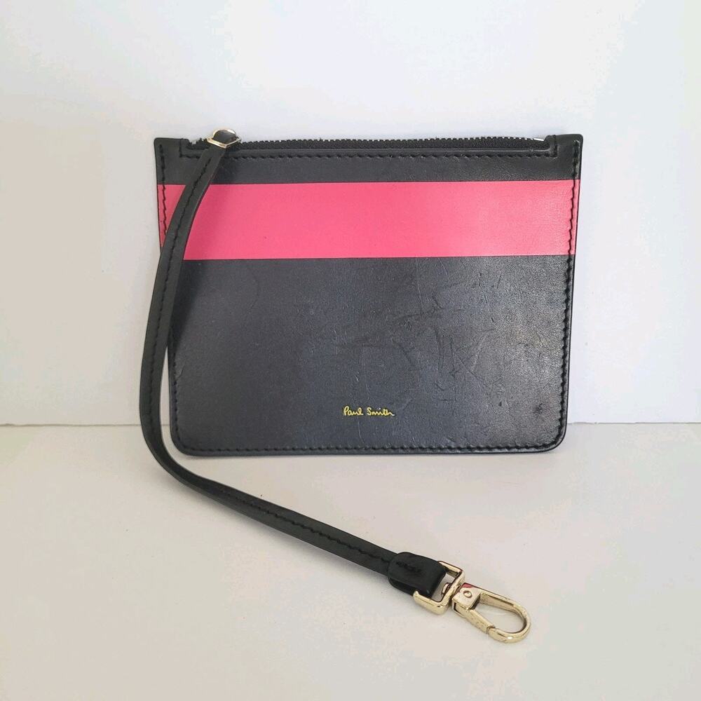 Paul Smith Black Pink‎ Leather Zip Pouch Wristlet Wallet Designer Classic Logo